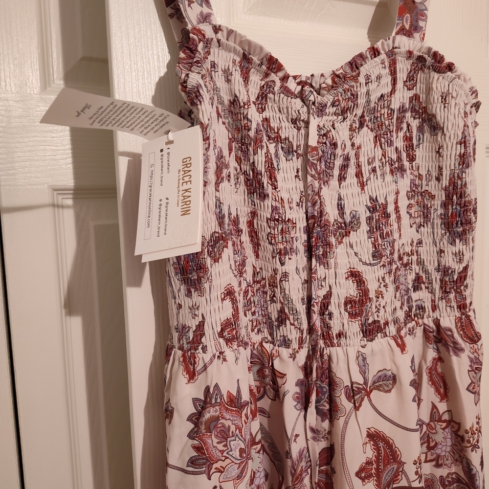 NWT Grace Karin Paisley Smocked Maxi Dress, Lined - Picture 8 of 11